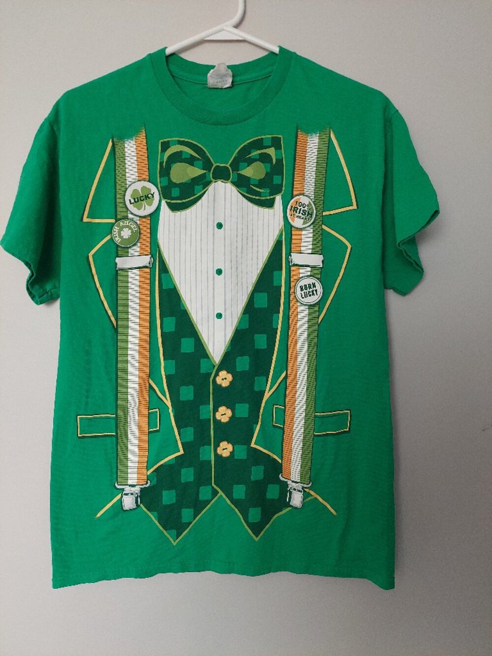 Gildan Men's Sz M Green St. Patrick's Day tuxedo Costume T-shirt